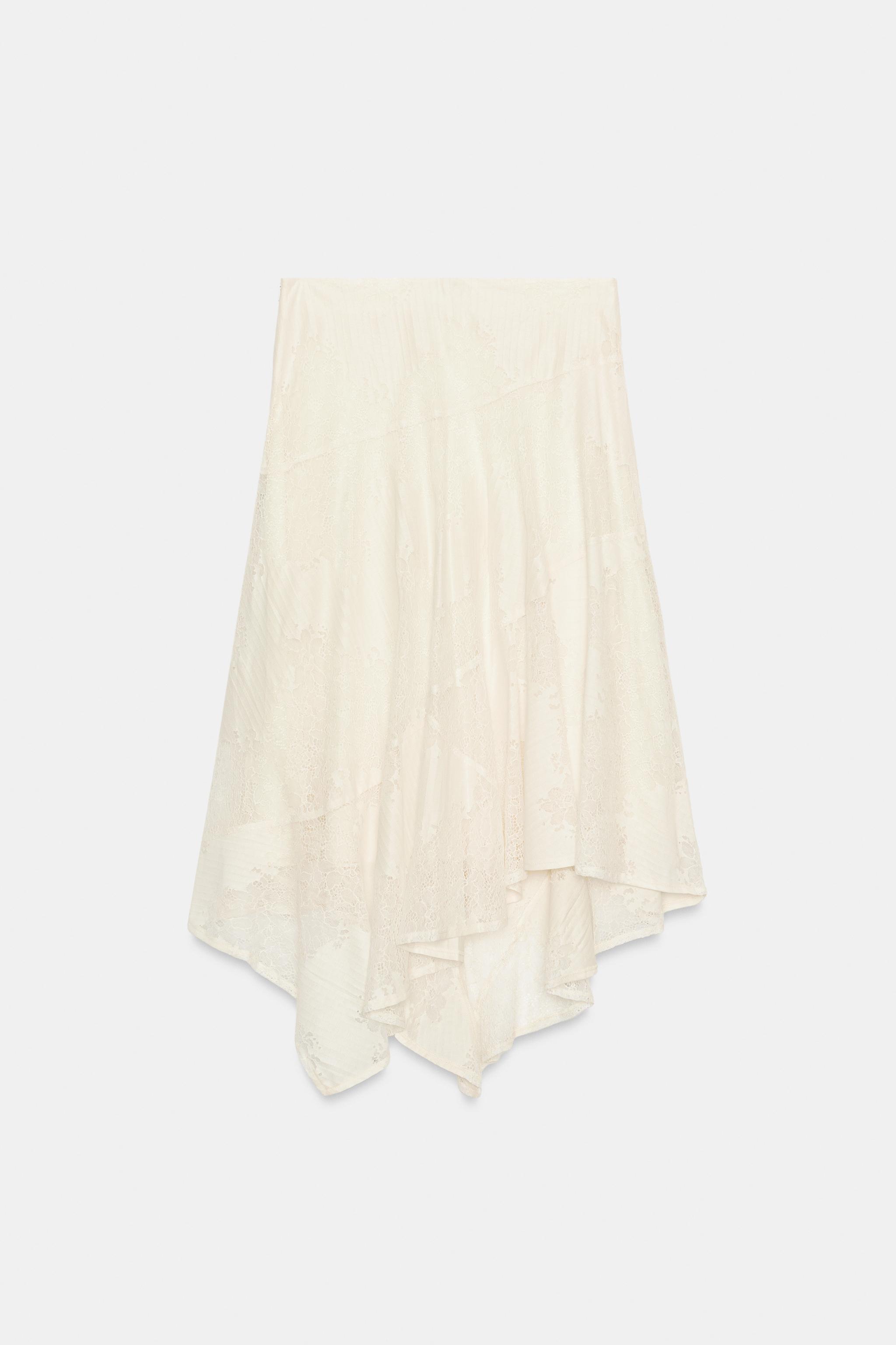 ASYMMETRIC LACE MIDI SKIRT